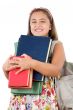 Busy student with many books