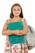 African girl student with folder and backpack