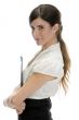 side view of lady with files