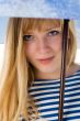 blond girl with umbrella