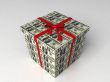 three dimensional gift wrapped in dollar bills