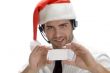 santa man showing his visiting card