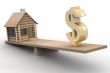 house and dollar on scales. 3D image.