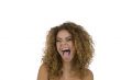 model posing with open mouth