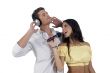 youth couple enjoying music