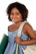 African girl student with folder and backpack