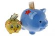 Piggy bank with dollar and euro