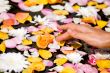 Woman touching flower petals