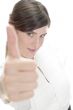 smiling lady showing approval sign