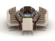 Conference of halls on a white background. 3D image.