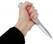 Hand with a knife on a white background