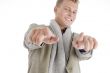smart american pointing with both hands