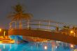 Swimming pool, night and palm trees