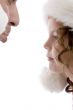close up of father and girl wearing christmas hat