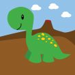 Cartoon dinosaur and volcano