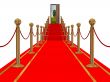 Red carpet path on a stair. 3D image.