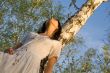 beauty girl near the birch tree