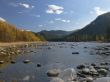 River Biya, mountains and blue sky.