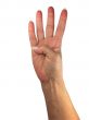 Human lady hand showing four fingers isolated over white background