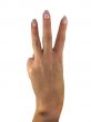 Human lady hand showing three fingers isolated over white background