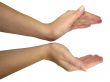 Human lady hands holding your object isolated over white