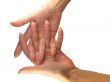 Human lady hand showing crossed fingers isolated over white background