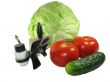 Set of vegetables with kitchen device