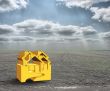 A 3D concept house on money and cloudy sky