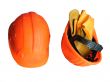 Two helmets with mittens on a white background