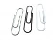 Three paper clips white black and metallic isolated over white background