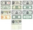 Set of old and rare United States 100, 500, 1000 and 10000 dollar banknotes