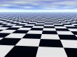 Chess black and white infinite floor and cloudy blue sky