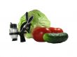 Set of vegetables with kitchen device