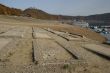 Empty reservoir Edersee with lost cementary