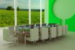Conference of halls. 3D image.