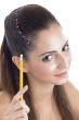 brunette girl with pencil