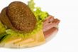 plate with slice of ham and cheese