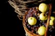 Basket with grapes and apples