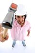 standing architect showing hammer