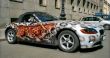 Cabriolet car with leopard aerography