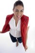 pretty girl posing in her red jacket