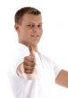 portrait of young guy gesturing thumbs up