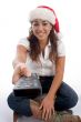 beautiful female wearing christmas hat
