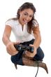 young cute girl playing video game