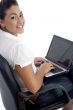 young beautiful female working on laptop