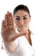 young woman gesturing to stop
