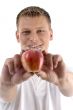 healthy man showing red fresh an apple