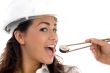pretty architect eating with chopstick