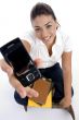 teenager college showing her multimedia cell