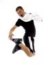 jumping man looking his shoes
